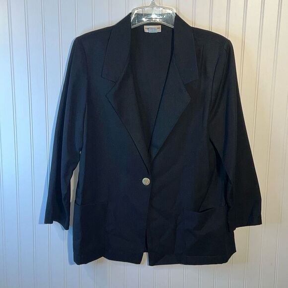Vintage Alice Stuart One Button Blazer Jacket Women's size Large Black Office - Picture 1 of 12